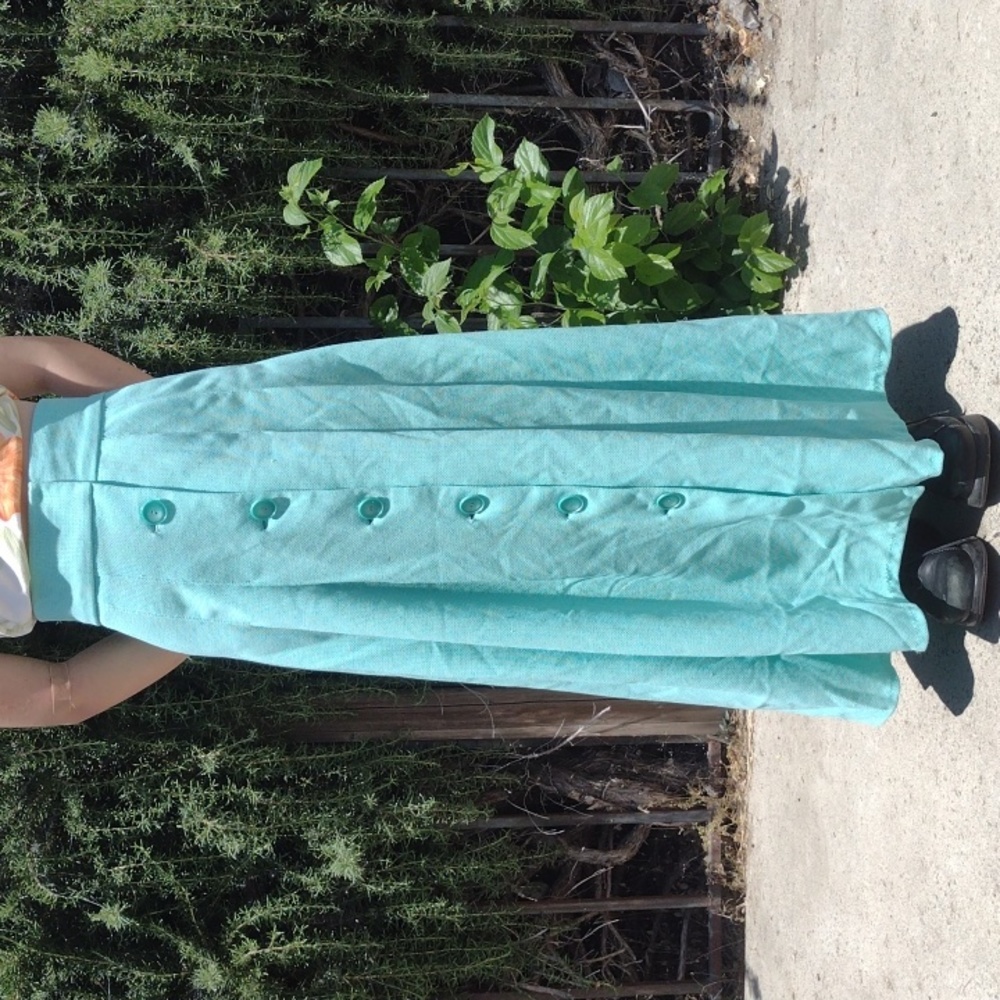 Vintage 70s Handmade Teal Polyester Maxi Skirt Women's 4/6